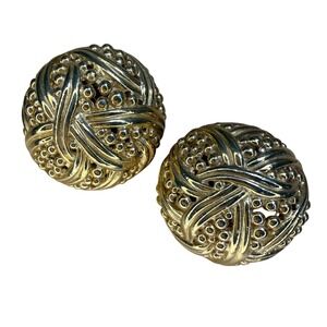 Ciner Clip On Earrings Gold Tone Basket Weave‎ Textured Domed Statement Studs